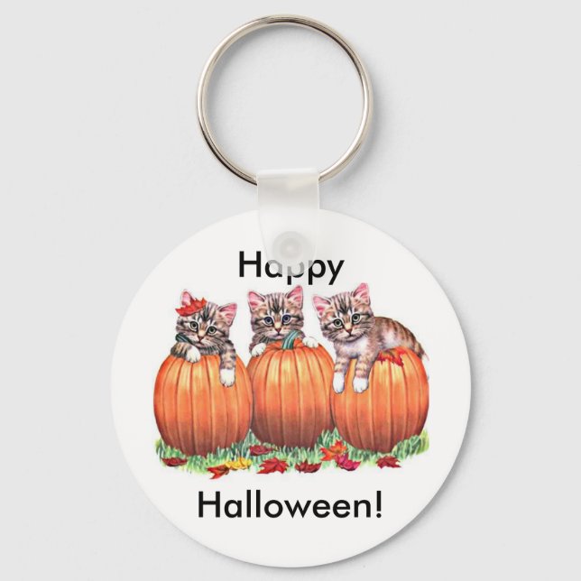 Kätzchen auf Kürbis zu Halloween Schlüsselanhänger (Vorderseite)