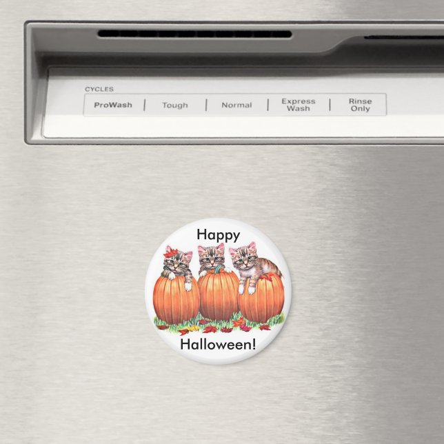 Kätzchen auf Kürbiskugeln für Halloween Button Magnet (In Situ (Geschirrspüler))