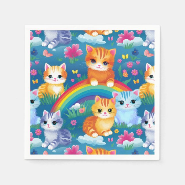 Kätzchen auf Regenbogen Niedlich und farbenfroh Serviette (Vorderseite)