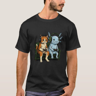 Kätzchen & Axolotl Videospiele Aliens Gaming Junge T-Shirt