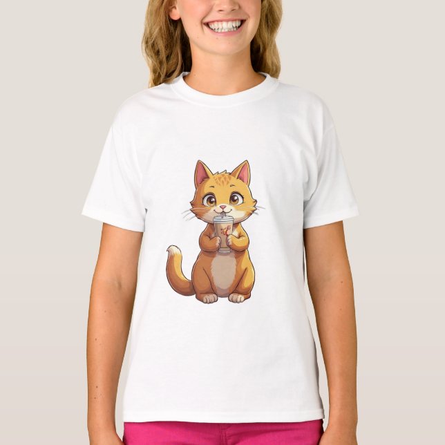 Kätzchen beim Kaffeetrinken T-Shirt (Vorderseite)
