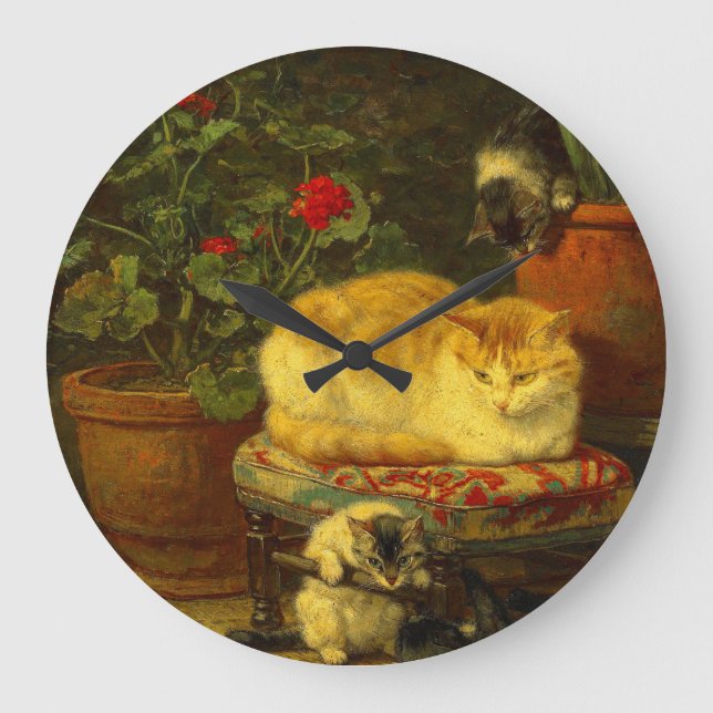 Kätzchen beim Spielen Große Wanduhr (Vorderseite)
