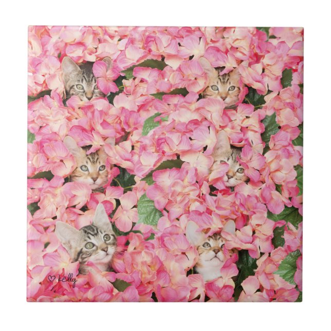 Kätzchen-Blumen-Collage Fliese (Vorderseite)