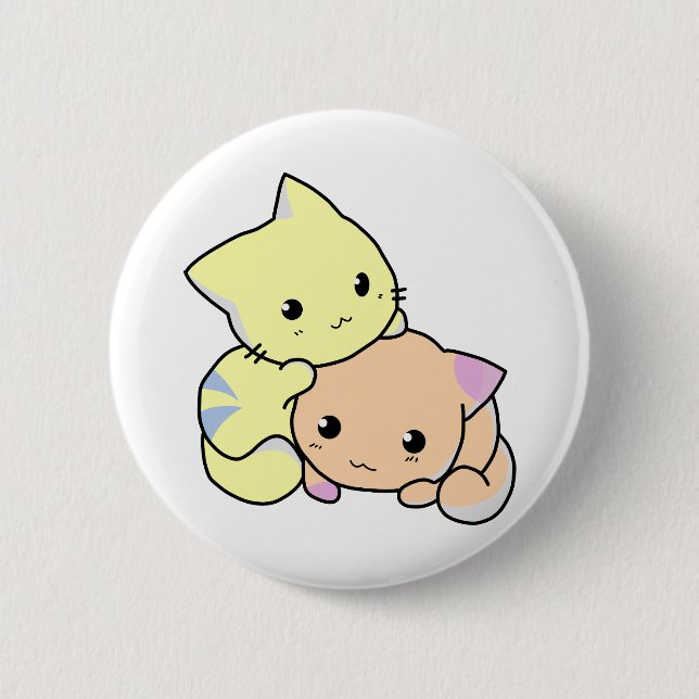 Kätzchen Cartoon Schnurrbart Katzen Niedlich Kätzc Button (Vorderseite)