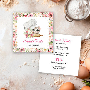 Kätzchen-Chef-Bäckerei Pink Quadratische Visitenkarte