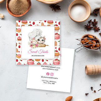 Kätzchen-Chef-Bäckerei Rosa Quadratische Visitenkarte