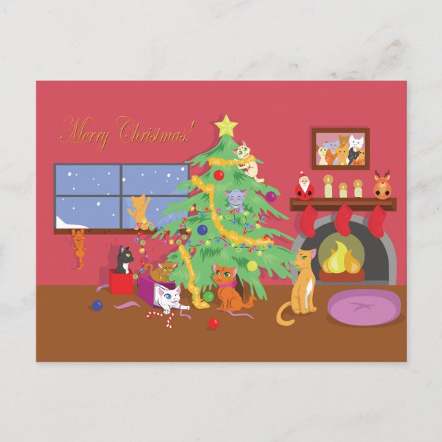 Kätzchen Erste Weihnacht Feiertagspostkarte (Vorderseite)