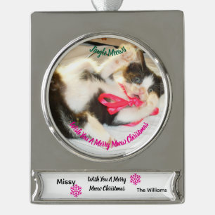 Kätzchen-Foto-Text-Jingle-Miauen, Anpassen, Banner-Ornament Silber