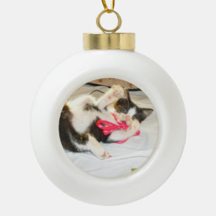 Kätzchen-Foto-Text, Schneeflocke, Anpassen, Keramik Kugel-Ornament
