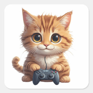 Kätzchen hält Spielcontroller Gamer-Katze Quadratischer Aufkleber