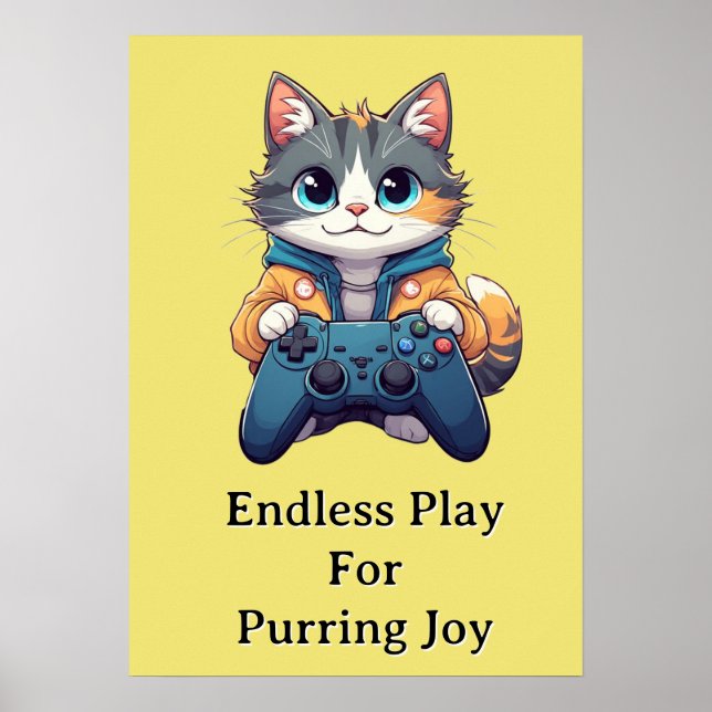 Kätzchen hält Spielcontroller, lächelnde Gamer-Kat Poster (Vorne)