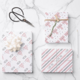 Kätzchen Herz und Streifen Geschenkpapier Set