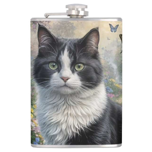 Kätzchen im Blumengarten Flachmann (Vorderseite)