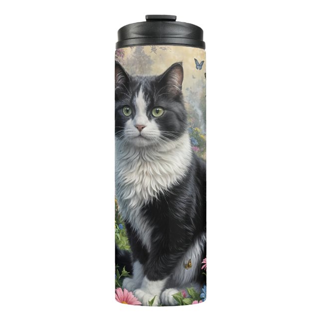 Kätzchen im Blumengarten Thermosbecher (Vorderseite)