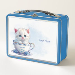 Kätzchen im Cup Blue Flowers Metal Lunch Box