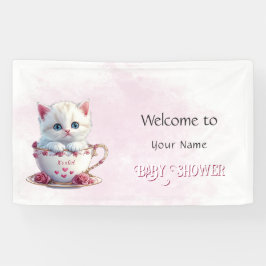 Kätzchen im Cup Pink Blume Kinderdusche Banner