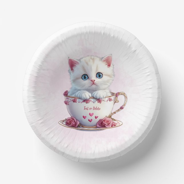 Kätzchen im Cup Pink Blume Papierschale Pappteller (Vorderseite)