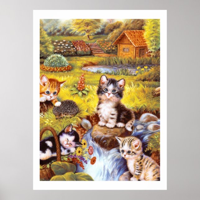 Kätzchen im Garten Poster (Vorne)