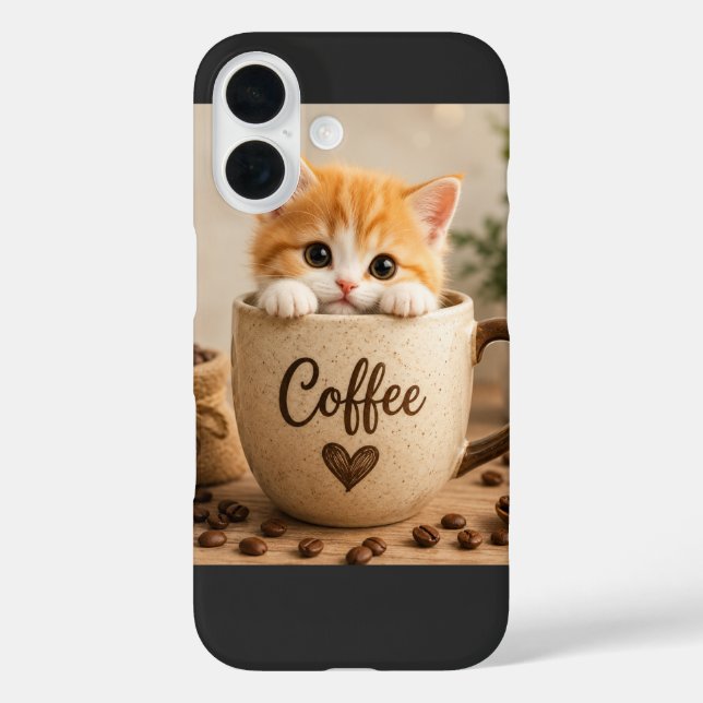 Kätzchen im Kaffeetassen-Anhänger iPhone 16 Hülle (Rückseite)