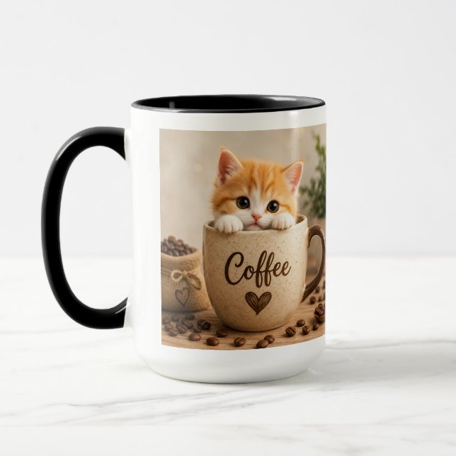 Kätzchen im Kaffeetassen-Anhänger Tasse (Links)
