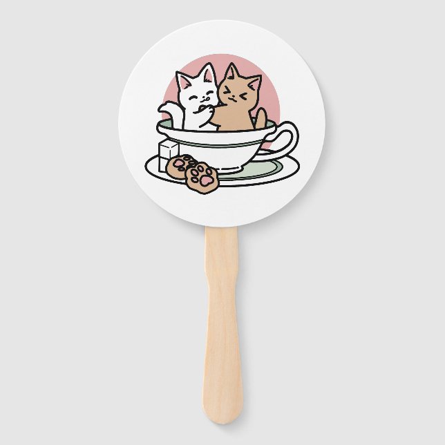 Kätzchen im Pokal knuddeln - Adorable Tea Time Fächer (Vorderseite)