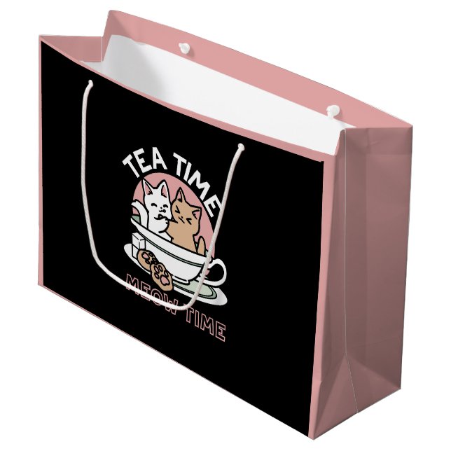 Kätzchen im Pokal knuddeln - Adorable Tea Time Große Geschenktüte (Vorderseite Schrägansicht)