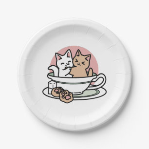 Kätzchen im Pokal knuddeln - Adorable Tea Time Pappteller