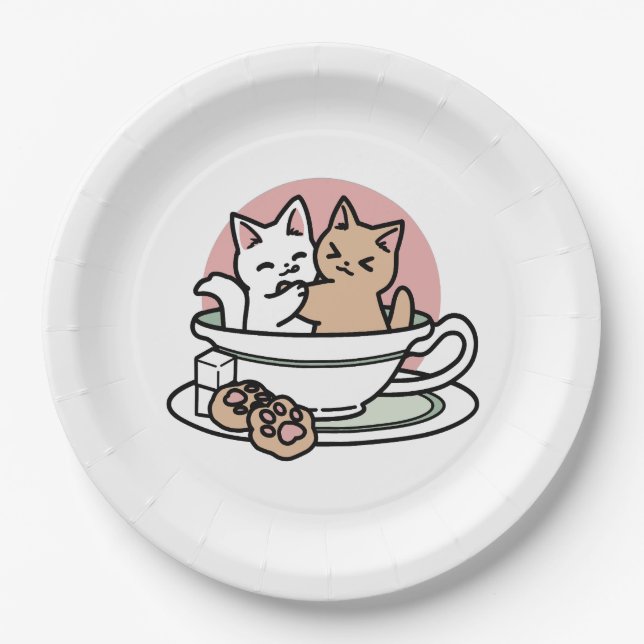 Kätzchen im Pokal knuddeln - Adorable Tea Time Pappteller (Vorderseite)