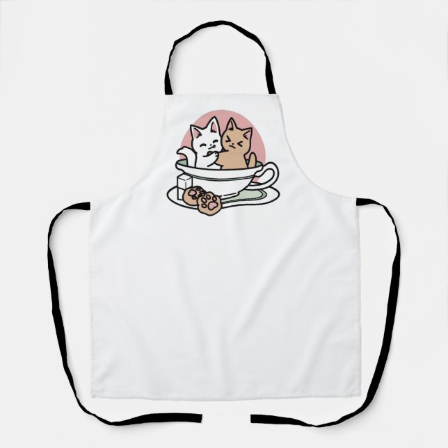 Kätzchen im Pokal knuddeln - Adorable Tea Time Schürze (Vorderseite)
