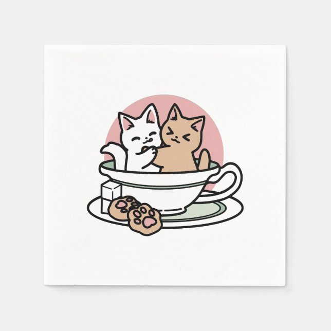 Kätzchen im Pokal knuddeln - Adorable Tea Time Serviette (Vorderseite)