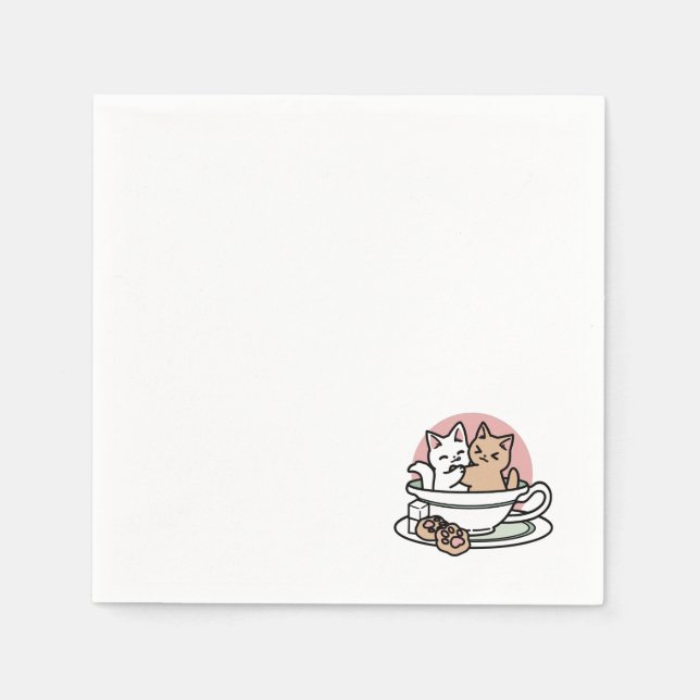 Kätzchen im Pokal knuddeln - Adorable Tea Time Serviette (Vorderseite)