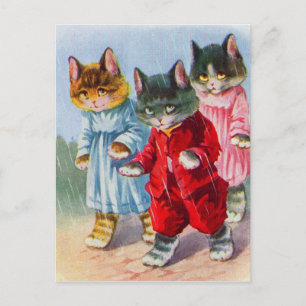 Kätzchen in den 30er Jahren im Regen angezogen Postkarte