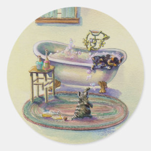 KÄTZCHEN in der WANNE durch SHARON SHARPE Runder Aufkleber