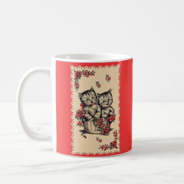 Kätzchen in einem Blume-Korb Kaffeetasse (Links)