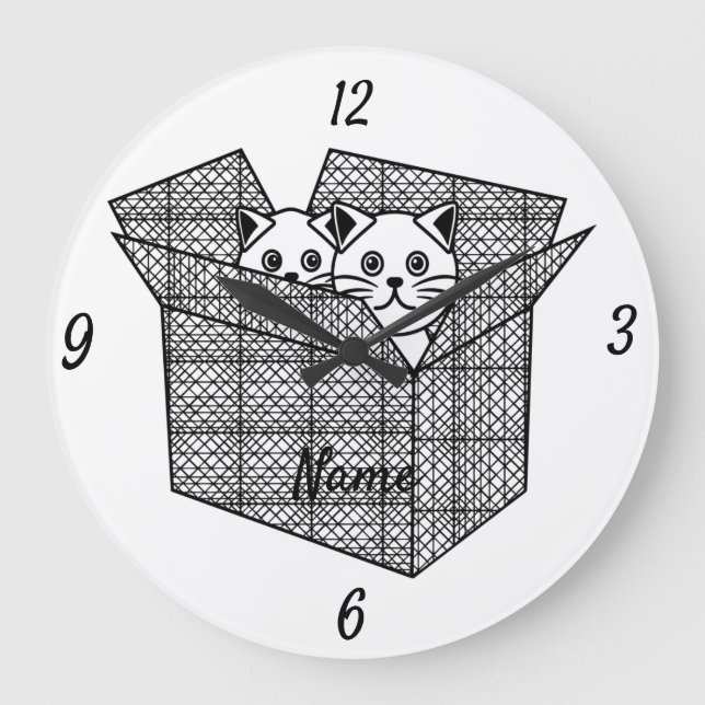 Kätzchen in einer Box mit Thunder_Cove Große Wanduhr (Vorderseite)