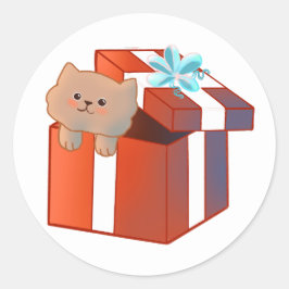 Kätzchen in einer Geschenkboxen Runder Aufkleber