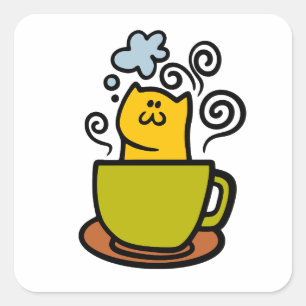 Kätzchen in einer Kaffeetasse Quadratischer Aufkleber