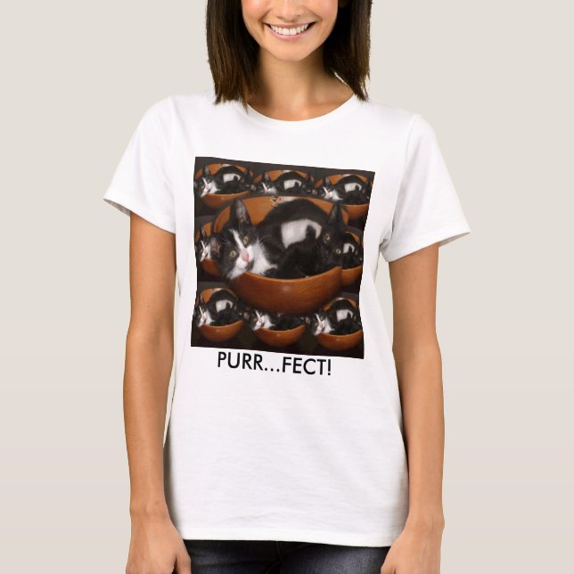 Kätzchen in einer Schüssel mit Muster T-Shirt (Vorderseite)