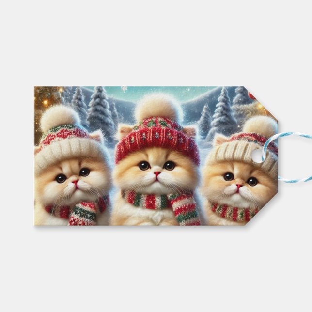 Kätzchen in festlicher Weihnachtsdekoration und Sc Geschenkanhänger (Vorderseite (Horizontal))