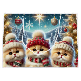 Kätzchen in festlicher Weihnachtsdekoration und Sc Große Geschenktüte