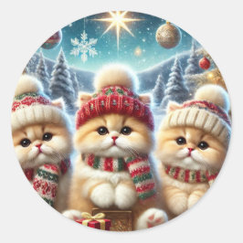 Kätzchen in festlicher Weihnachtsdekoration und Sc Runder Aufkleber
