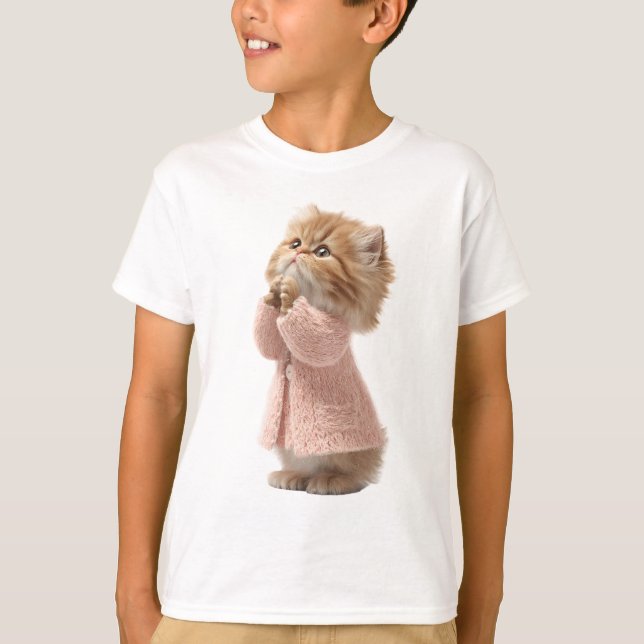 Kätzchen in flauschigem rosa Pullover für Kinder (Vorderseite)