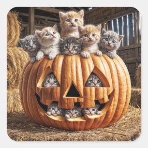Kätzchen in Halloween-Kürbis Quadratischer Aufkleber