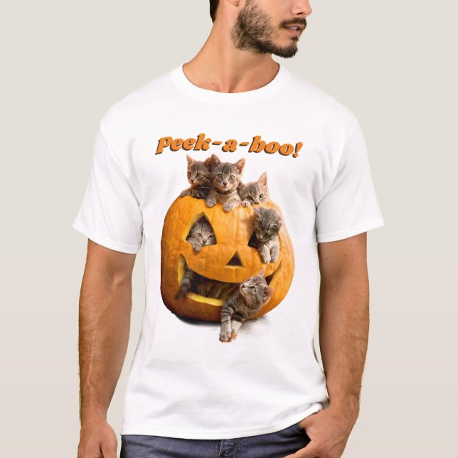 Kätzchen in Jack-o-Lantern T-Shirt (Vorderseite)