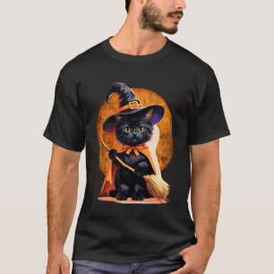 Kätzchen-Katze-Halloween-Hexe-Kostüm & Mond-Ästhet T-Shirt