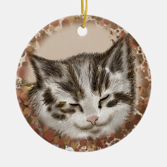 Kätzchen Katze Schlafend Schmuck Keramik Ornament (Vorne)