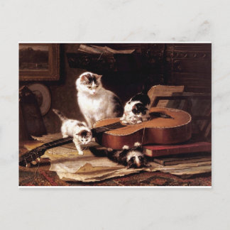 Kätzchen Katze spielt mit Gitarre unartig niedlich Postkarte