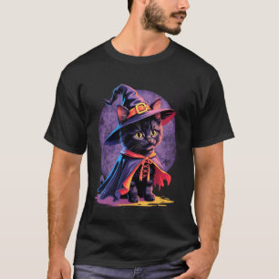 Kätzchen-Katzen-Halloween-Hexenkostüm & Mond-Ästhe T-Shirt