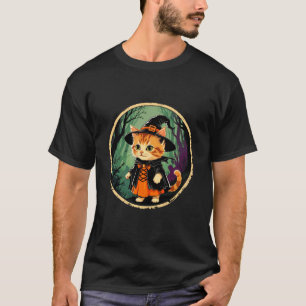 Kätzchen-Katzen-Halloween-Hexenkostüm & Mond-Ästhe T-Shirt