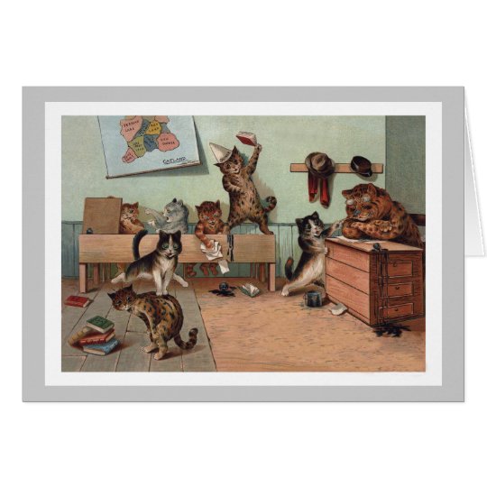Kätzchen Louis Wain im Klassenzimmer - Vintage Karte